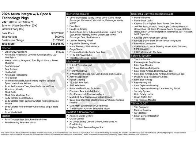 2026 Acura Integra A-Spec Tech Package